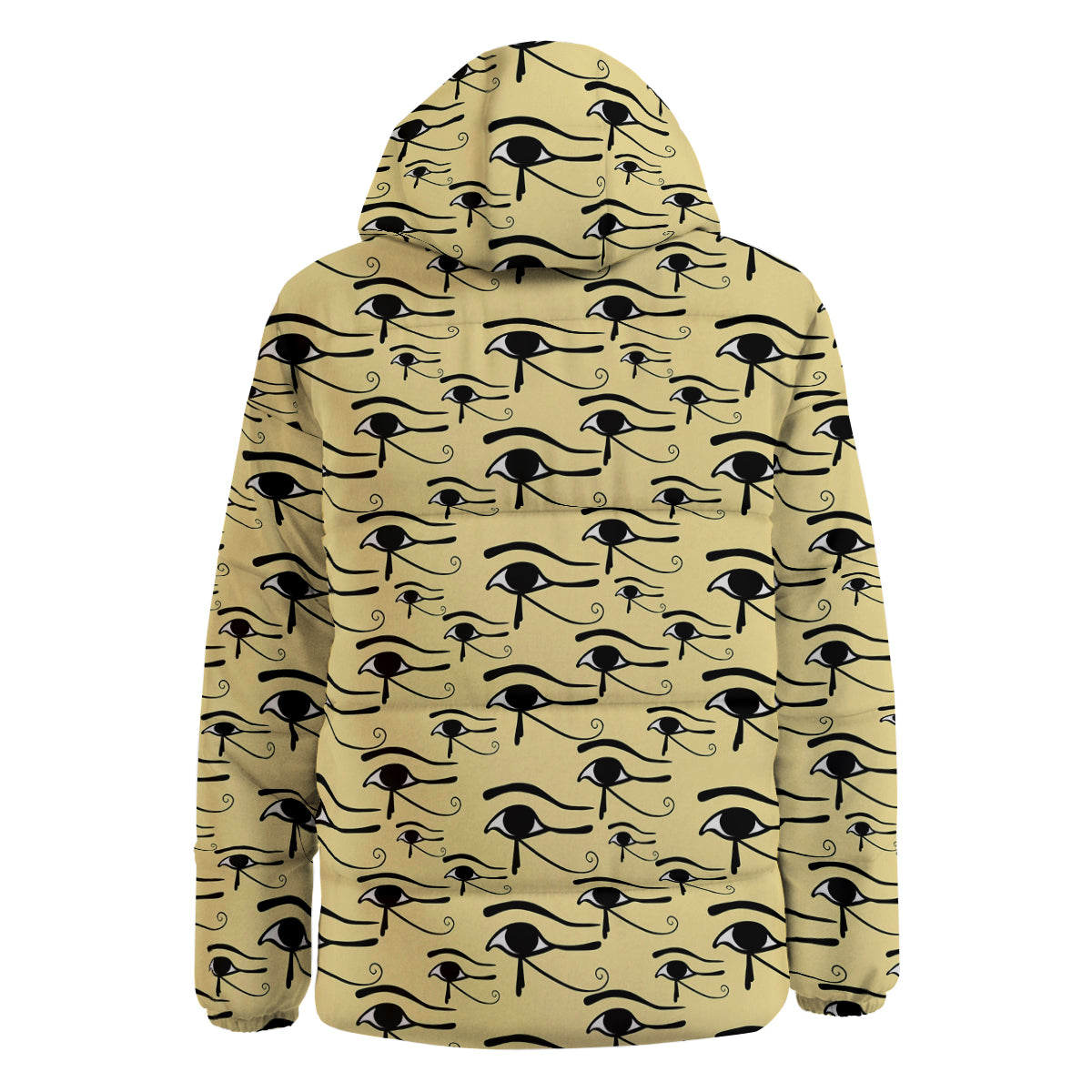 Beige Eye of Horus Print Pattern Down Jacket-grizzshop