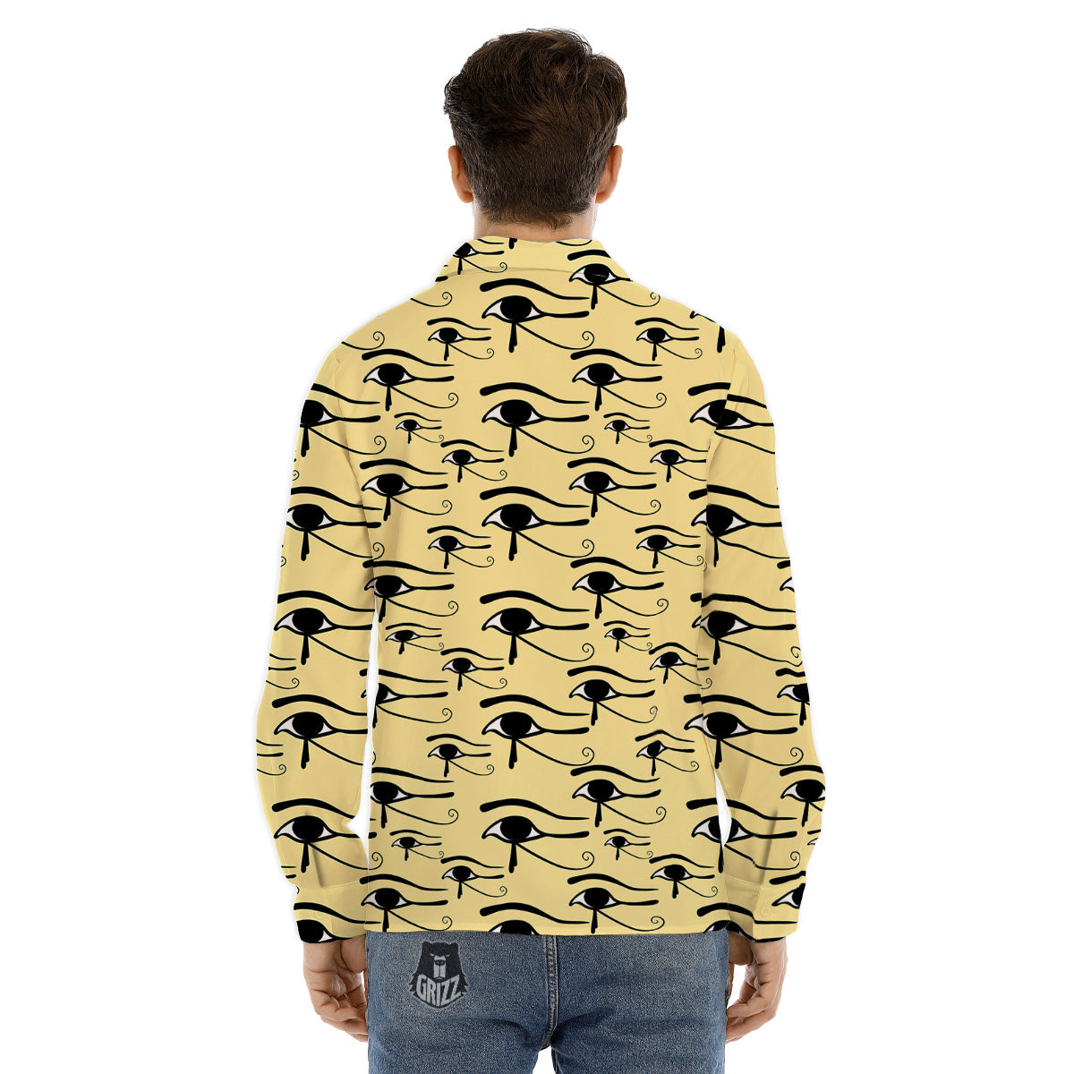 Beige Eye of Horus Print Pattern Men's Dress Shirts-grizzshop