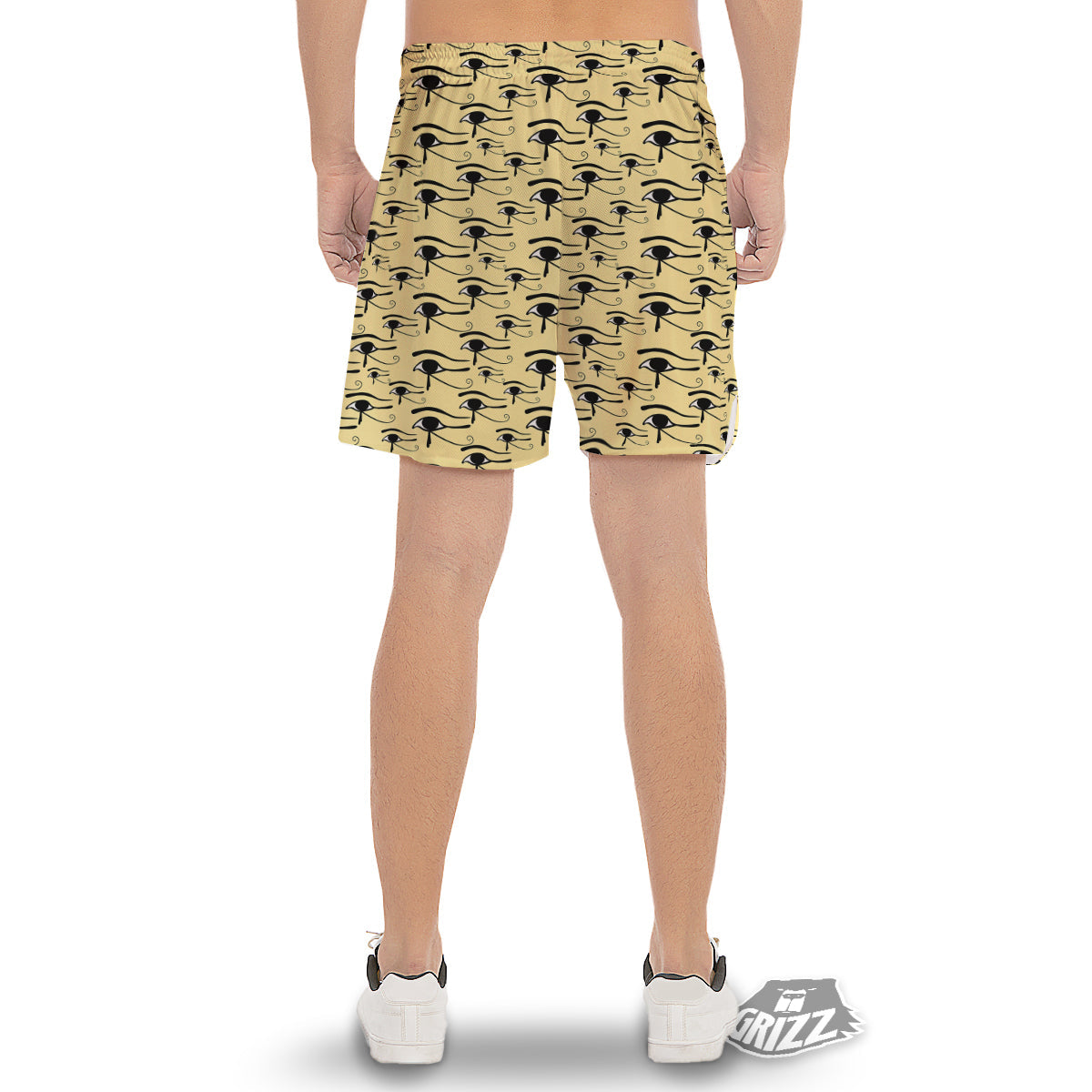 Beige Eye of Horus Print Pattern Men's Gym Shorts-grizzshop