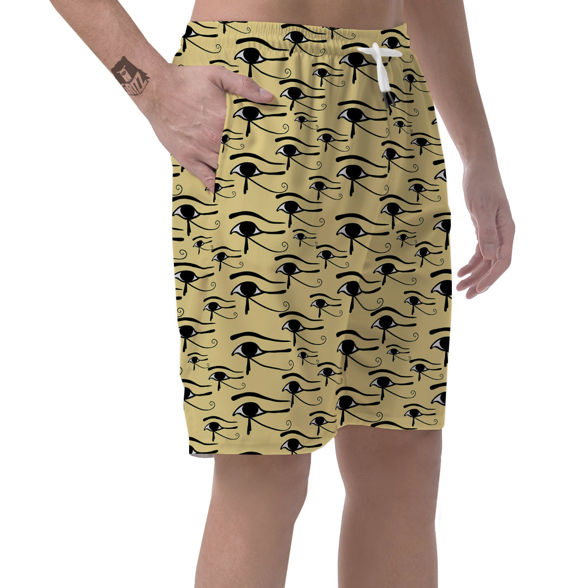 Beige Eye of Horus Print Pattern Men's Shorts-grizzshop