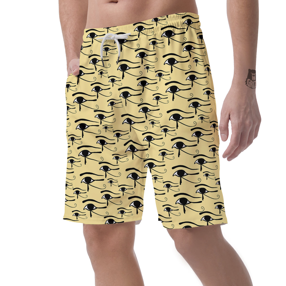Beige Eye of Horus Print Pattern Men's Shorts-grizzshop