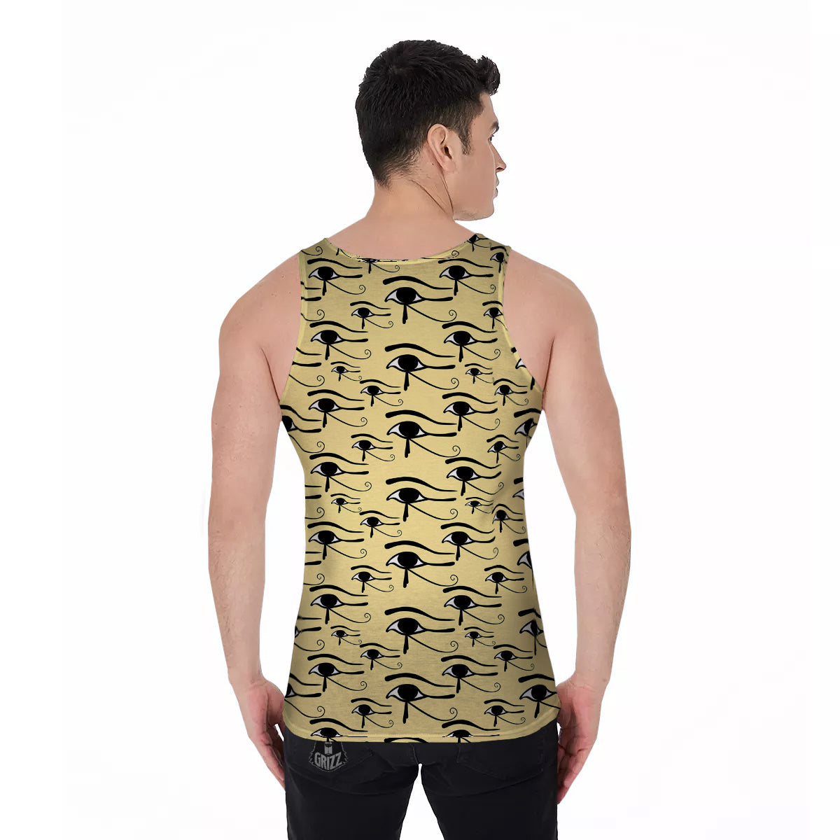 Beige Eye of Horus Print Pattern Men's Tank Top-grizzshop