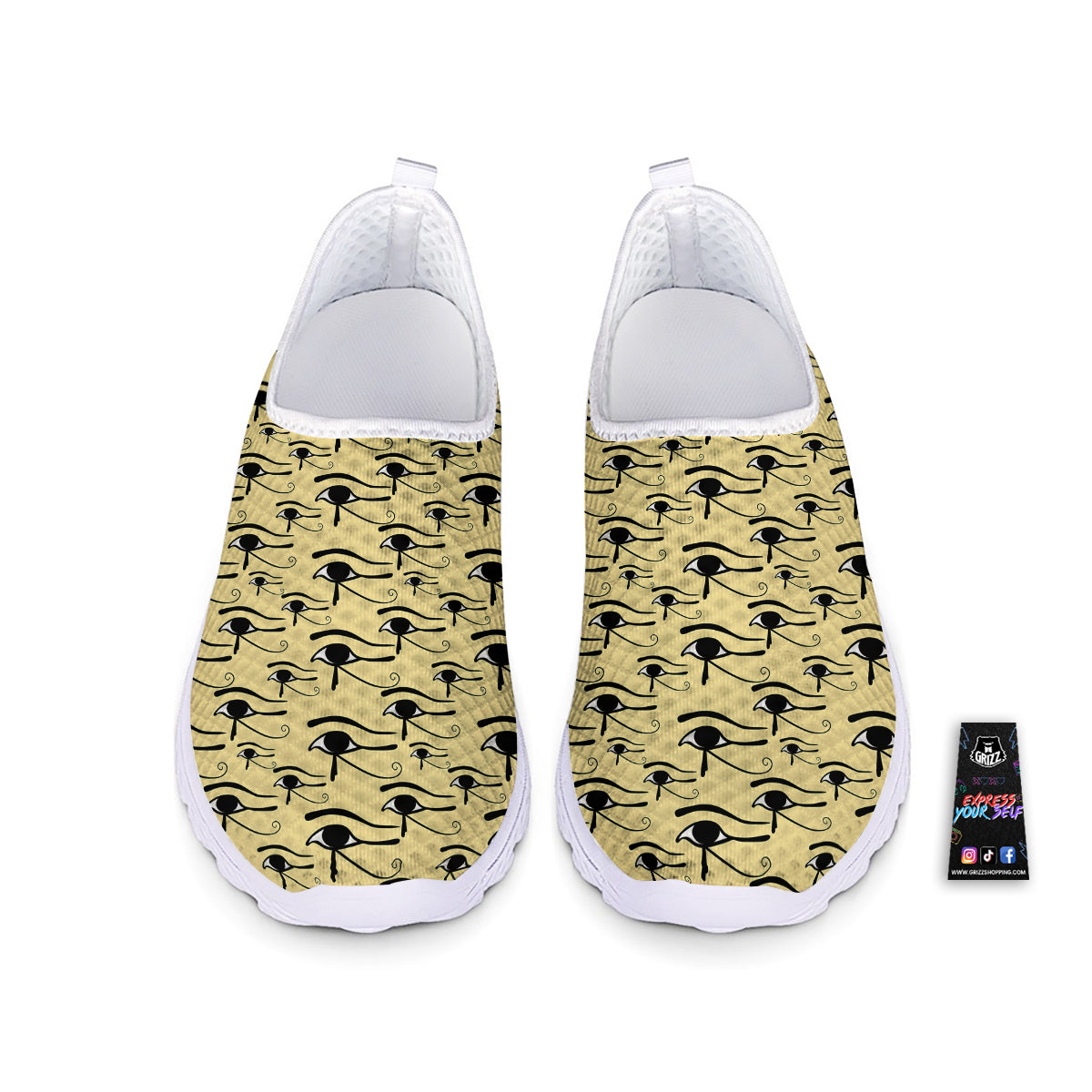 Beige Eye of Horus Print Pattern Nurse Shoes-grizzshop