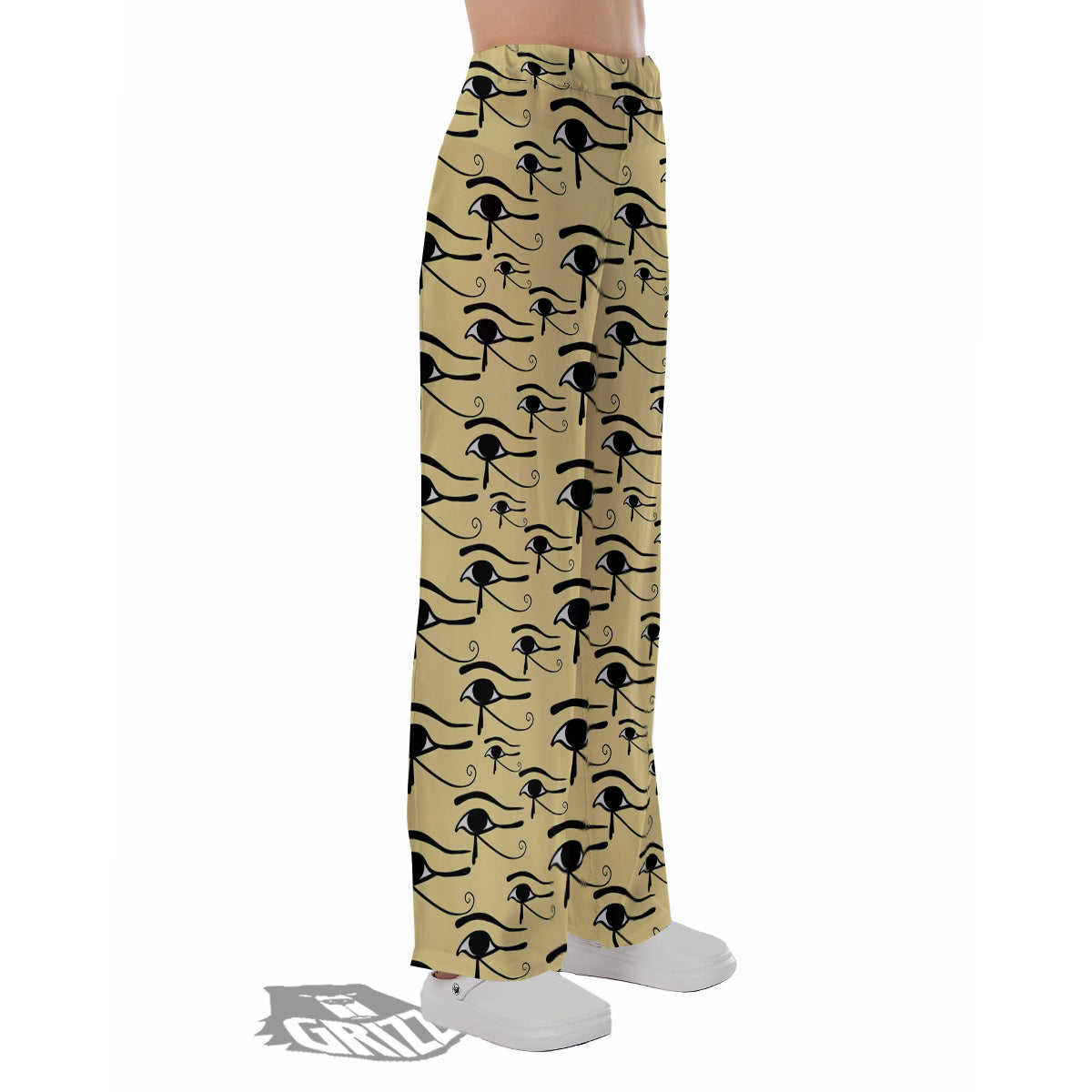 Beige Eye of Horus Print Pattern Pajama Pants-grizzshop