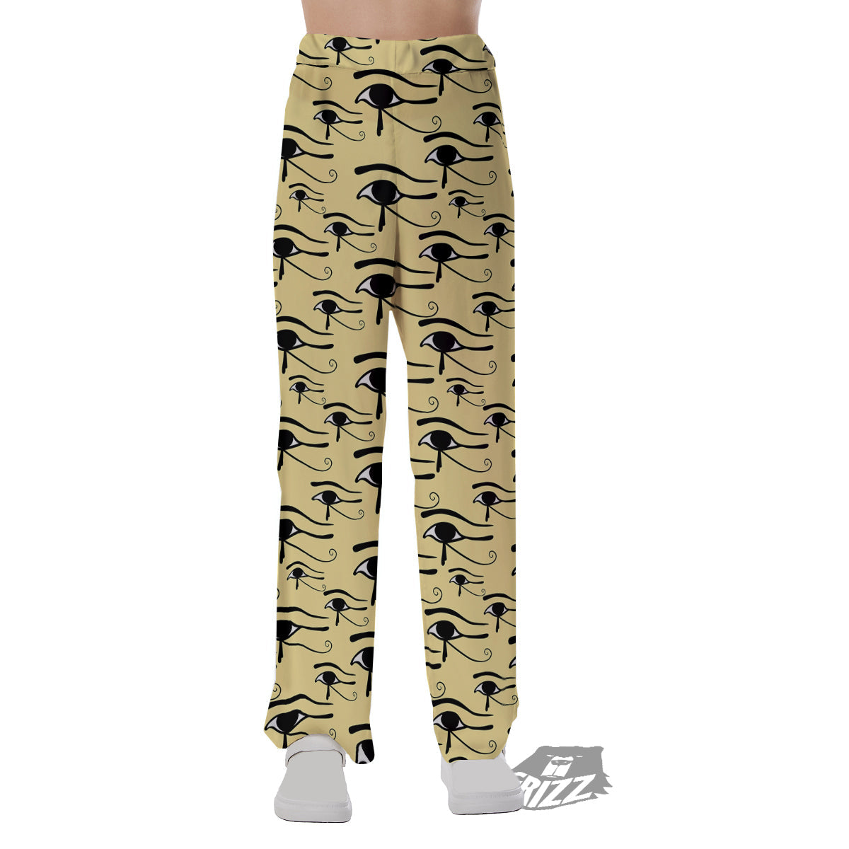 Beige Eye of Horus Print Pattern Pajama Pants-grizzshop