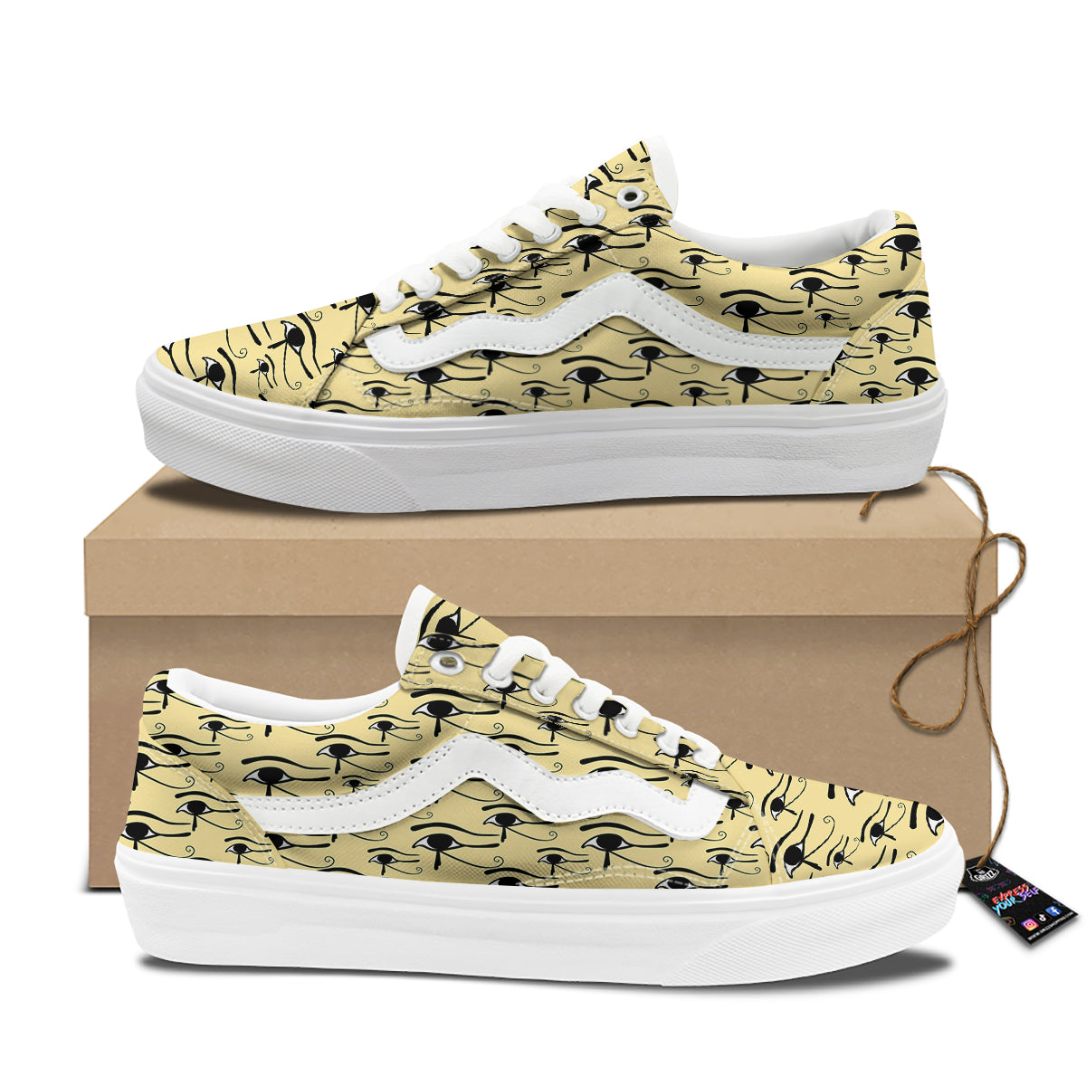 Beige Eye of Horus Print Pattern Skate Shoes-grizzshop