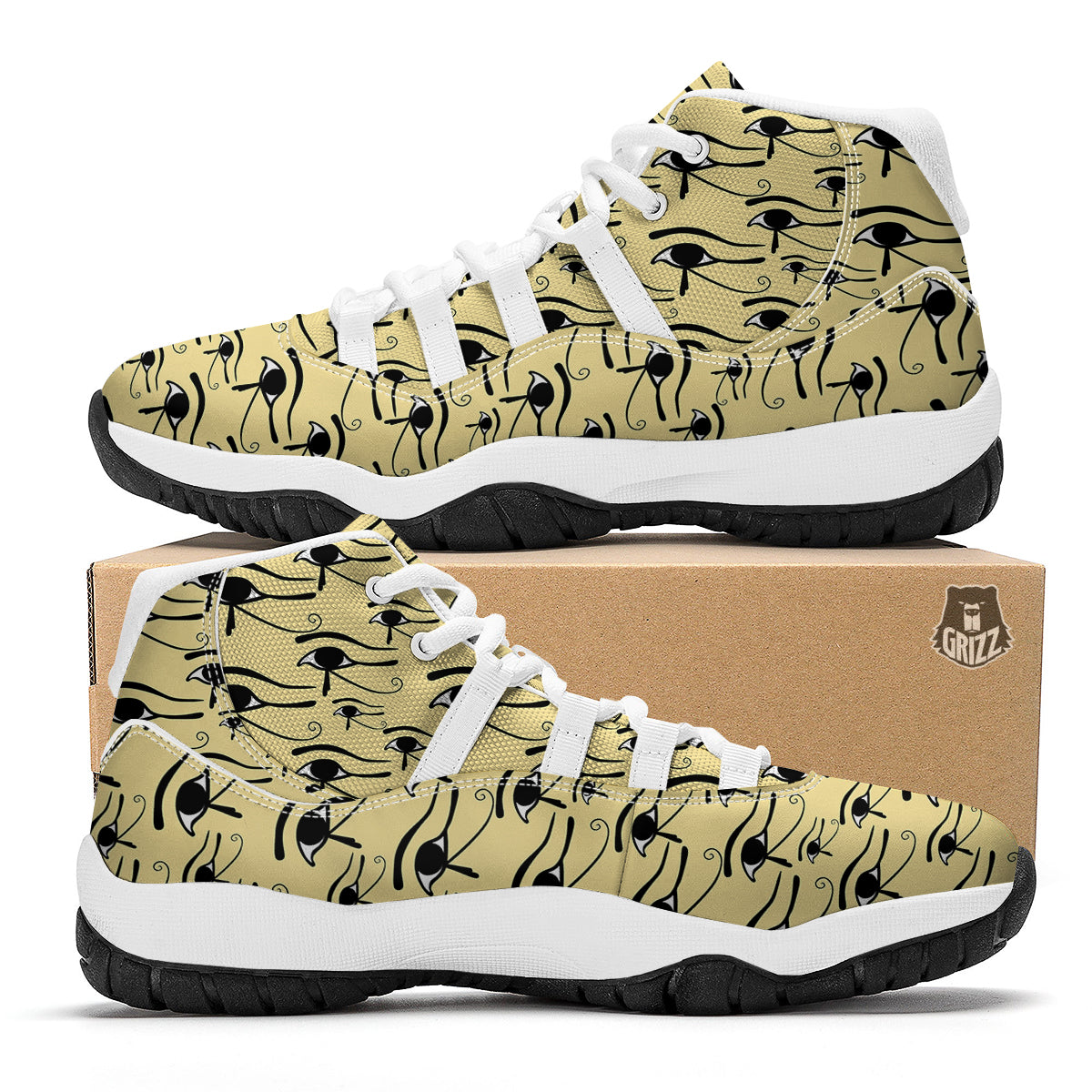 Beige Eye of Horus Print Pattern White Bball Shoes-grizzshop