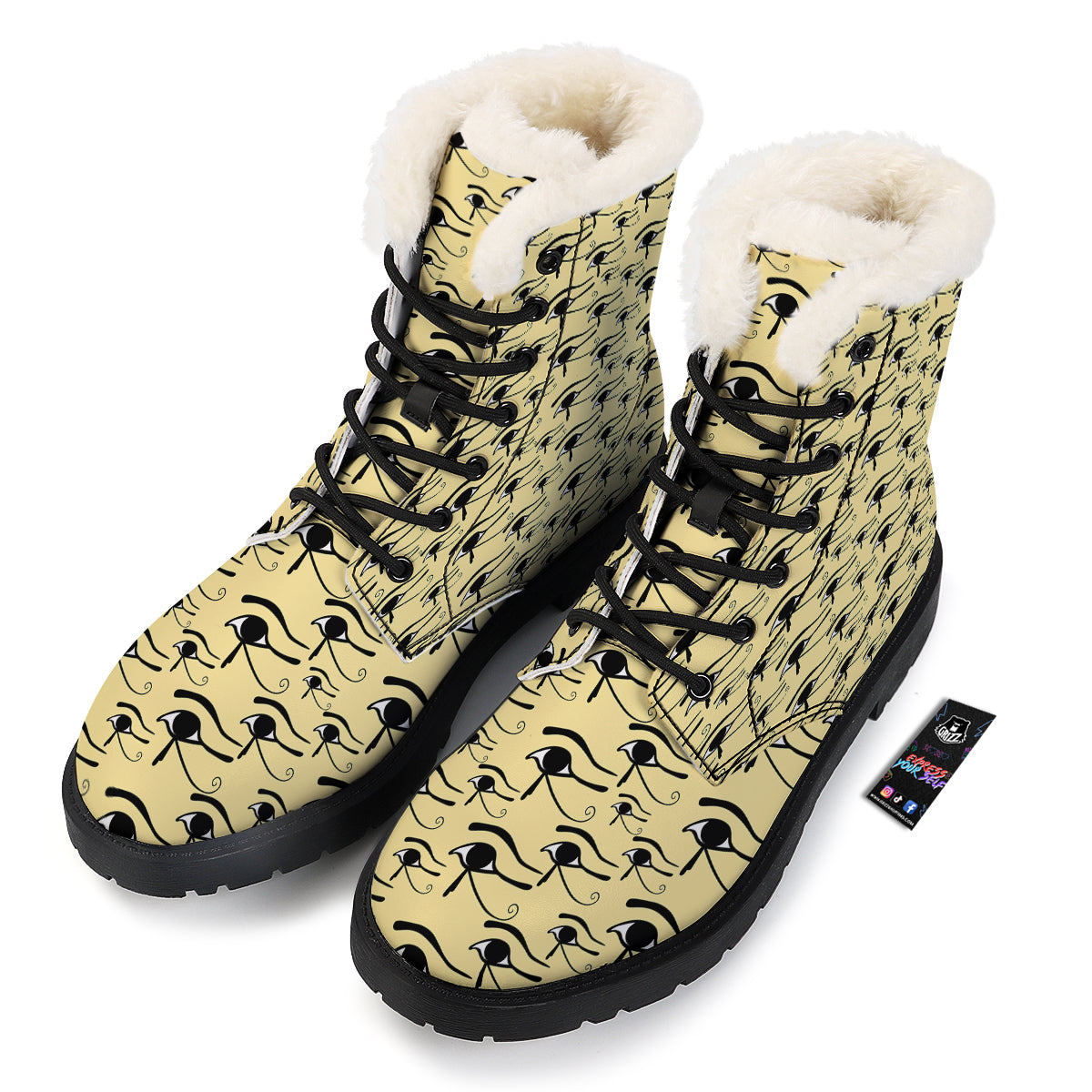 Beige Eye of Horus Print Pattern Winter Boots-grizzshop
