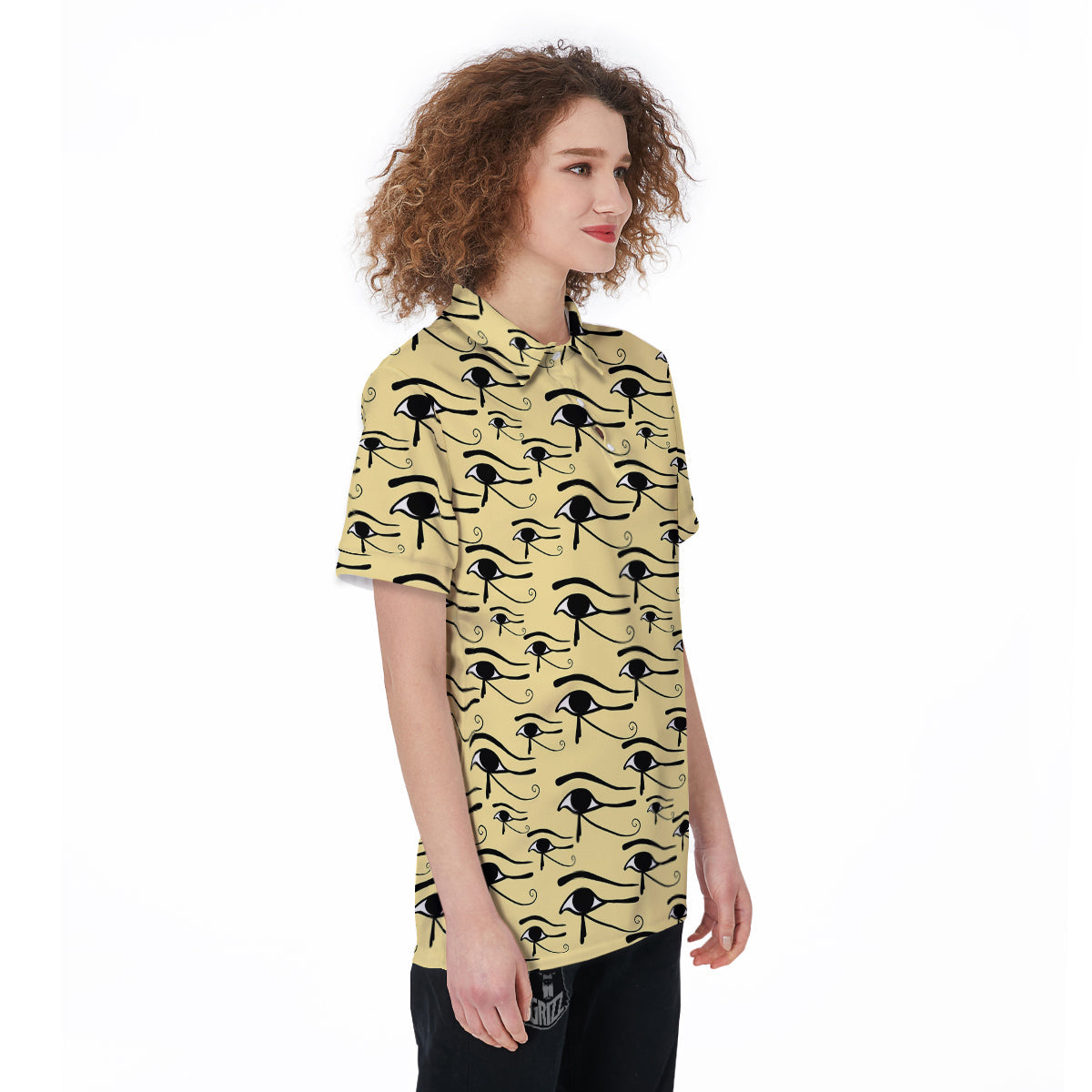 Beige Eye of Horus Print Pattern Women's Golf Shirts-grizzshop