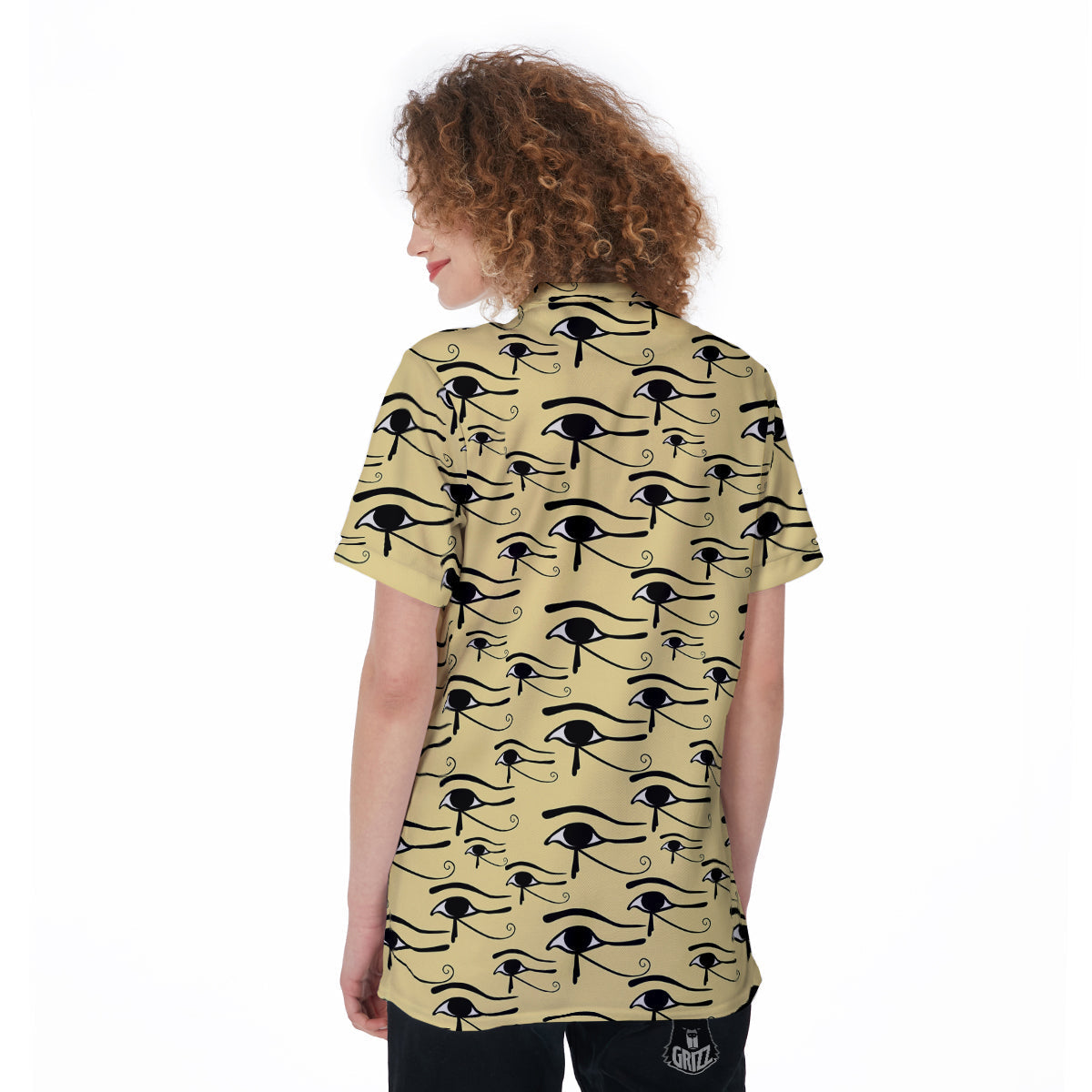 Beige Eye of Horus Print Pattern Women's Golf Shirts-grizzshop