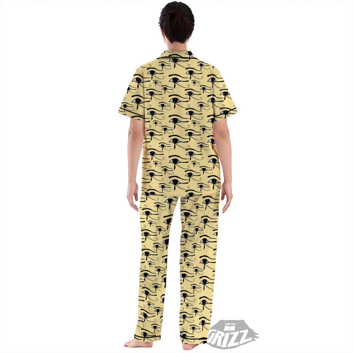 Beige Eye of Horus Print Pattern Women's Pajamas Set-grizzshop