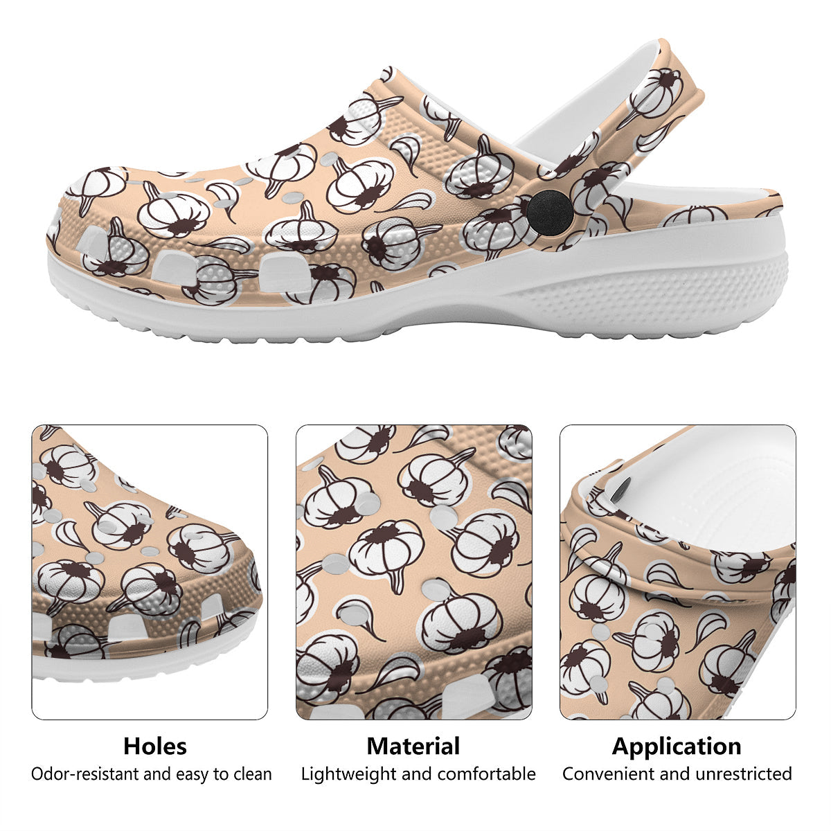 Beige Garlic Print Pattern Clog-grizzshop