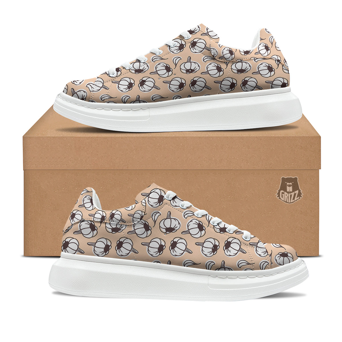 Beige Garlic Print Pattern Platform Shoes-grizzshop