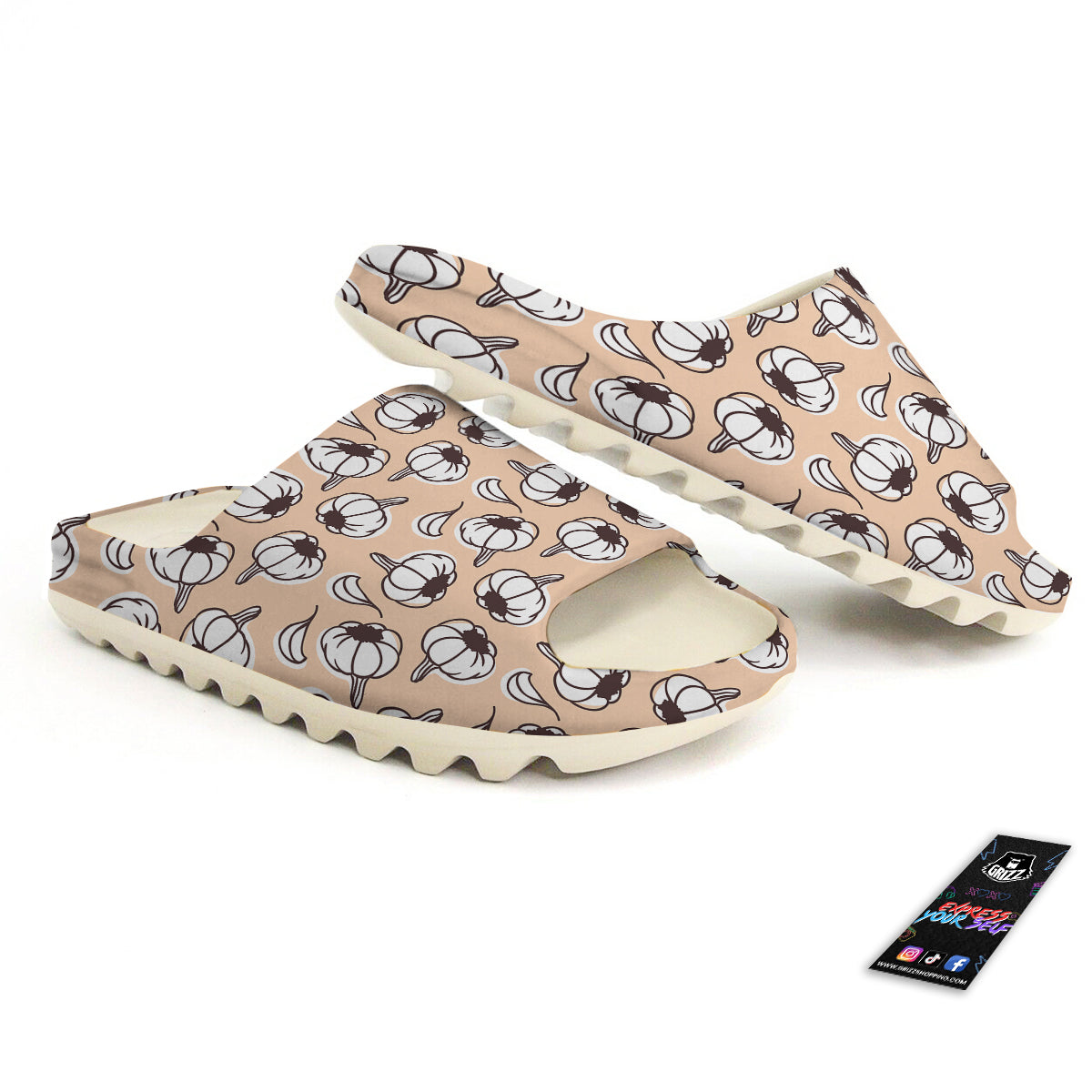 Beige Garlic Print Pattern Sandals-grizzshop