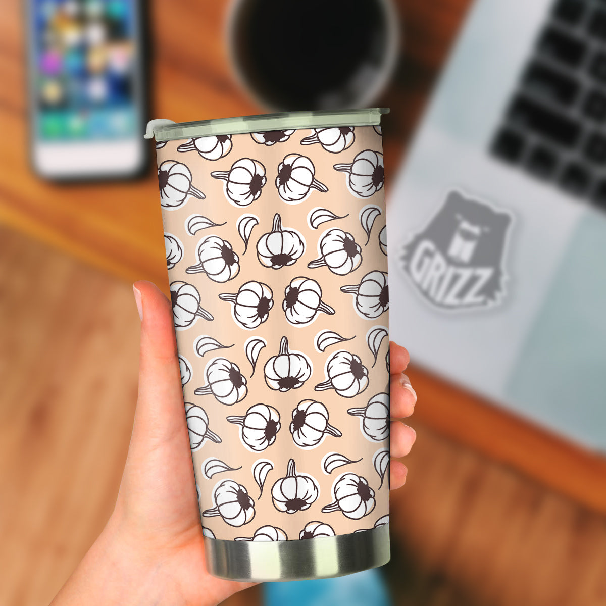 Beige Garlic Print Pattern Tumbler-grizzshop