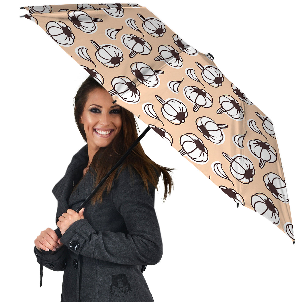 Beige Garlic Print Pattern Umbrella-grizzshop