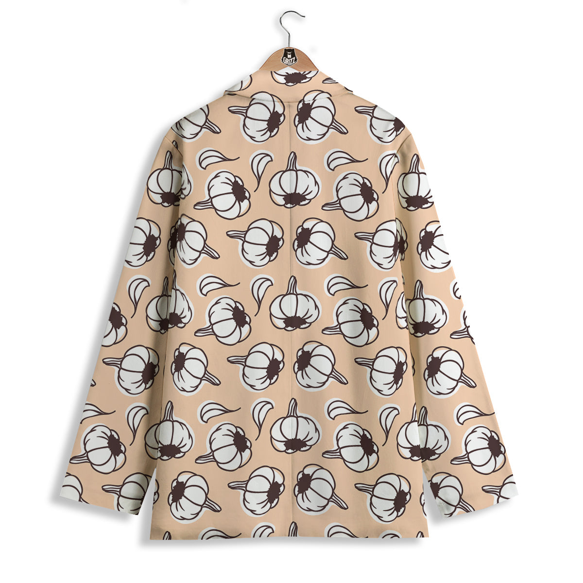Beige Garlic Print Pattern Women's Blazer-grizzshop