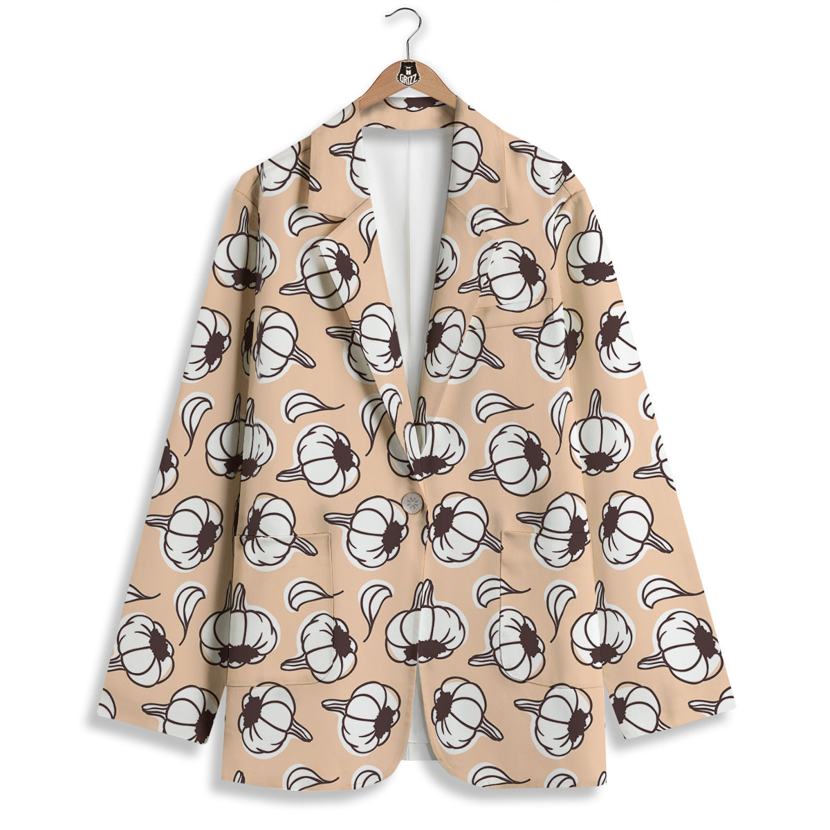 Beige Garlic Print Pattern Women's Blazer-grizzshop