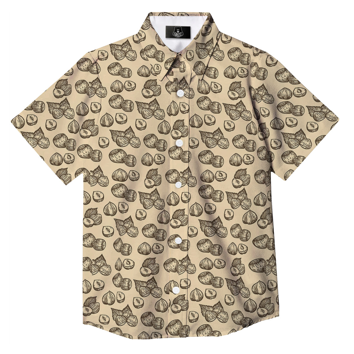 Beige Hazelnuts Print Pattern Button Up Shirt-grizzshop