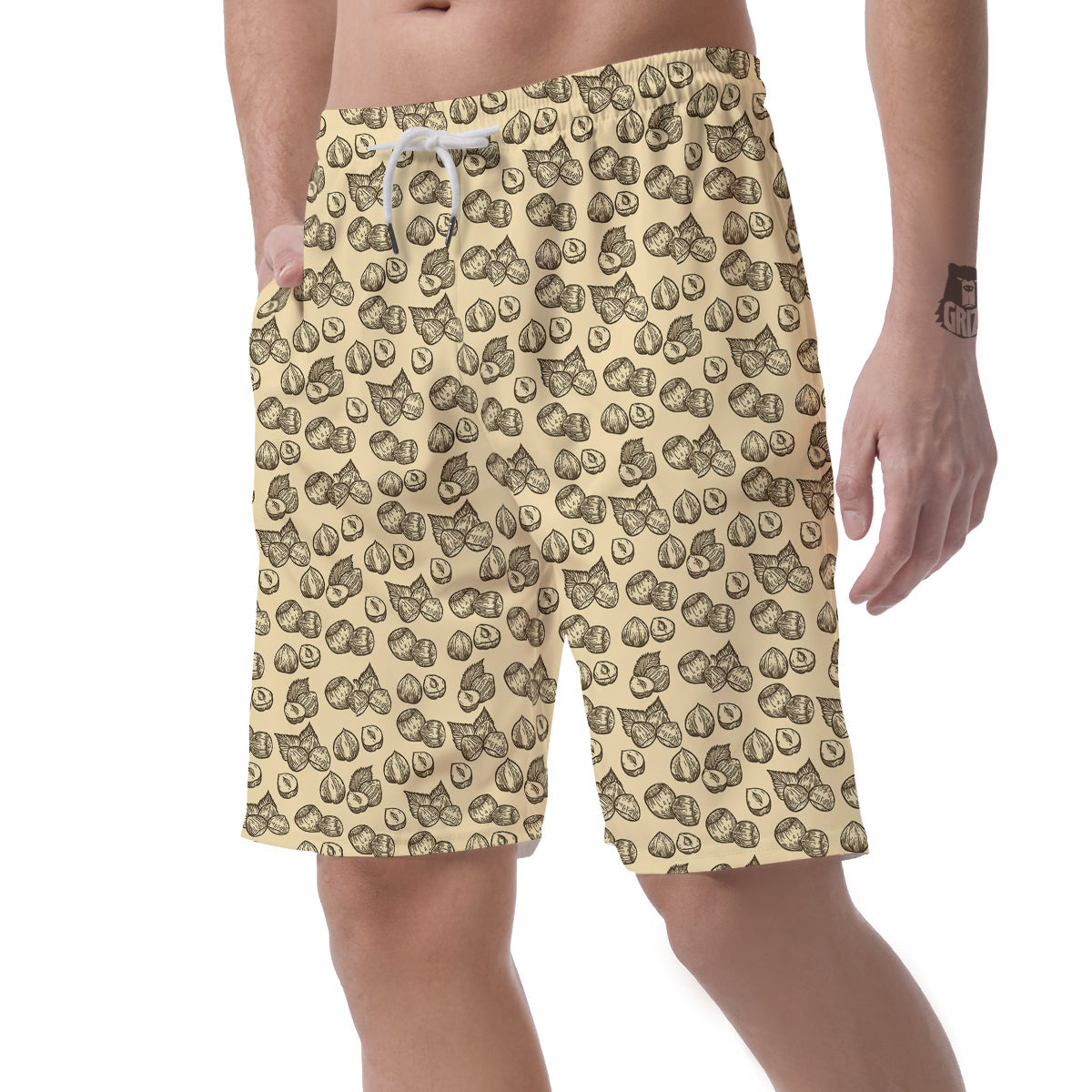 Beige Hazelnuts Print Pattern Men's Shorts-grizzshop