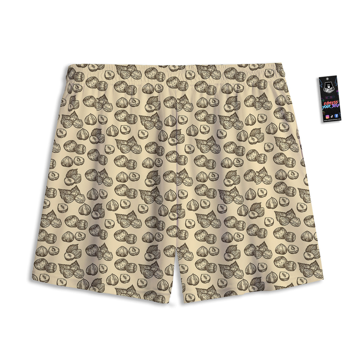Beige Hazelnuts Print Pattern Mesh Shorts-grizzshop