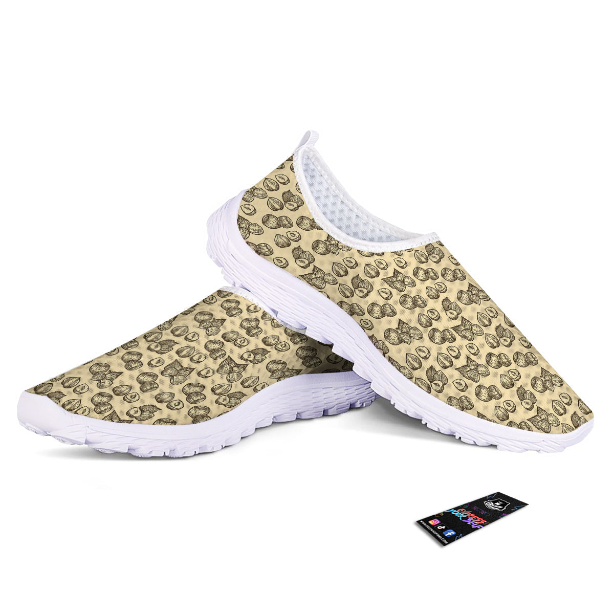 Beige Hazelnuts Print Pattern Nurse Shoes-grizzshop