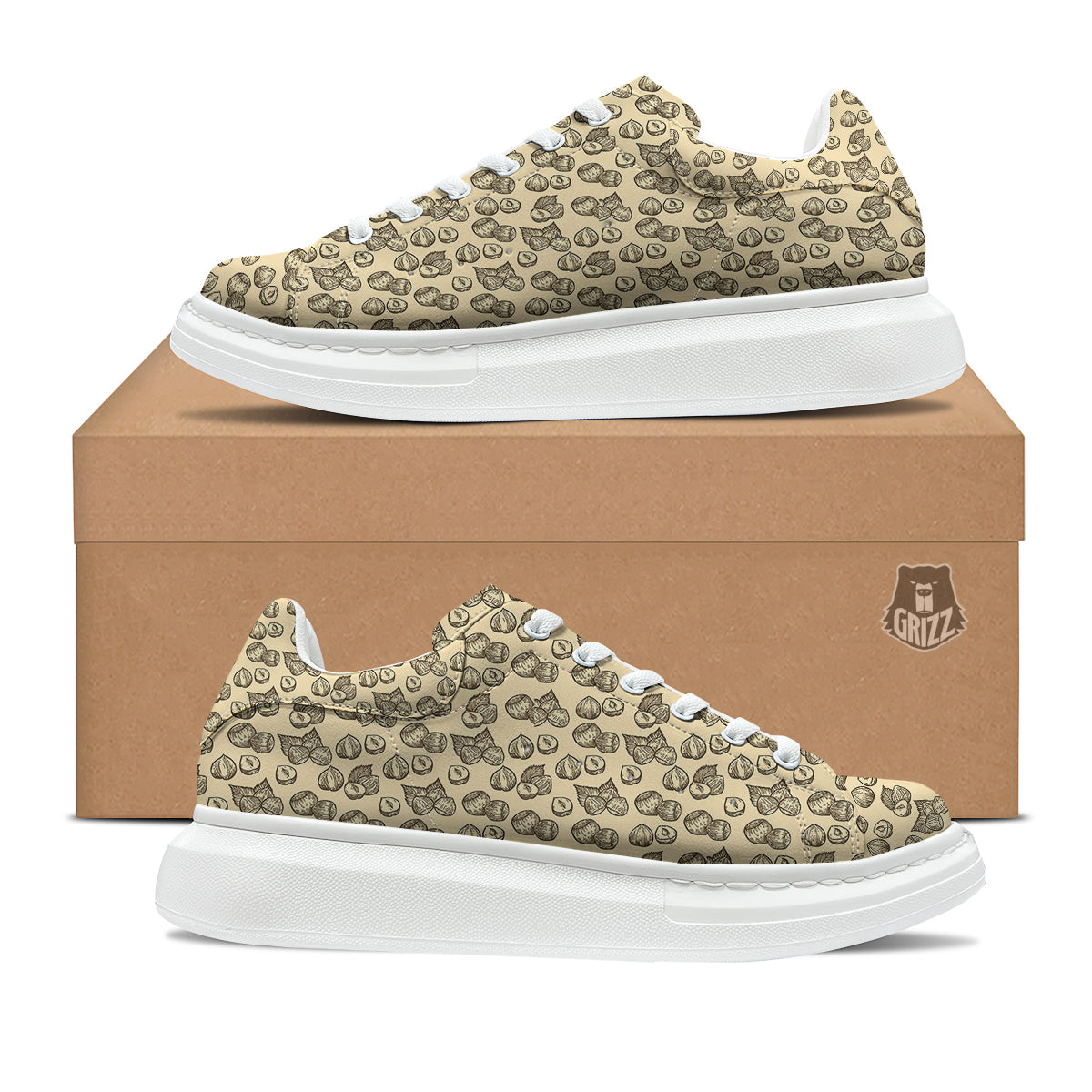 Beige Hazelnuts Print Pattern Platform Shoes-grizzshop