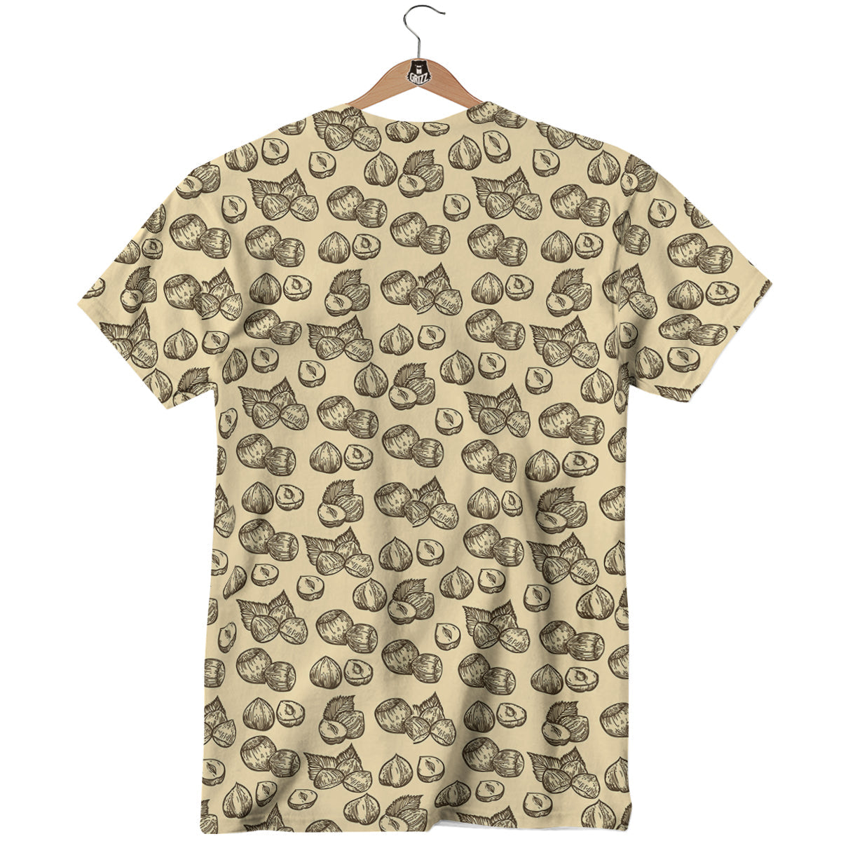 Beige Hazelnuts Print Pattern T-Shirt-grizzshop