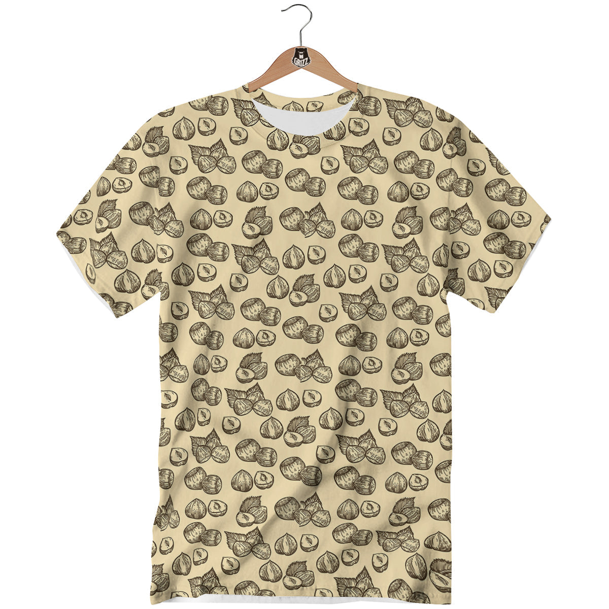 Beige Hazelnuts Print Pattern T-Shirt-grizzshop