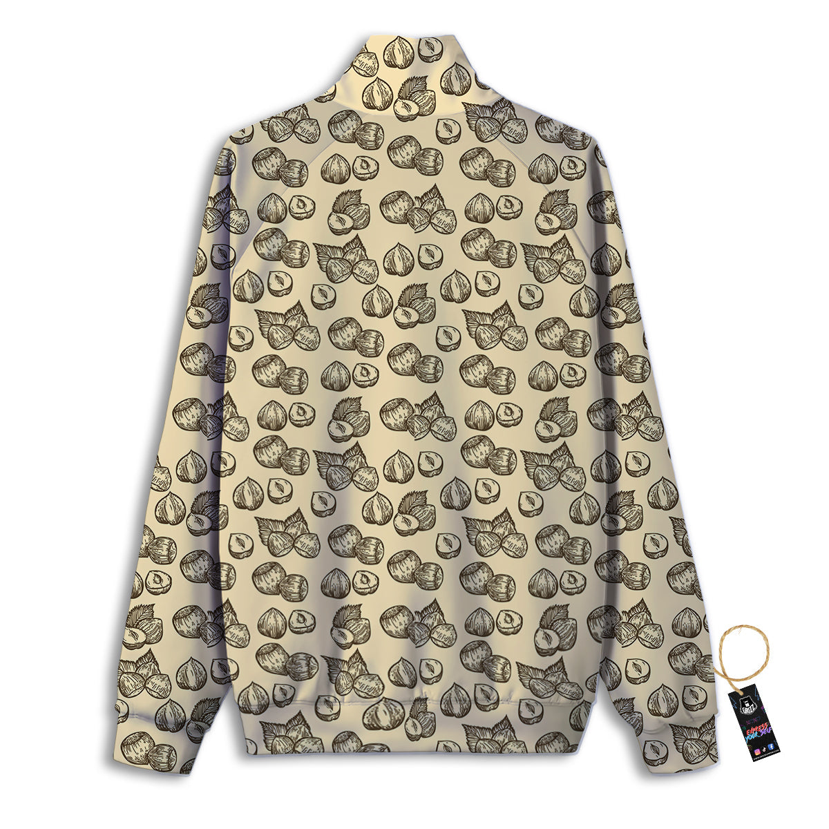 Beige Hazelnuts Print Pattern Track Jacket-grizzshop