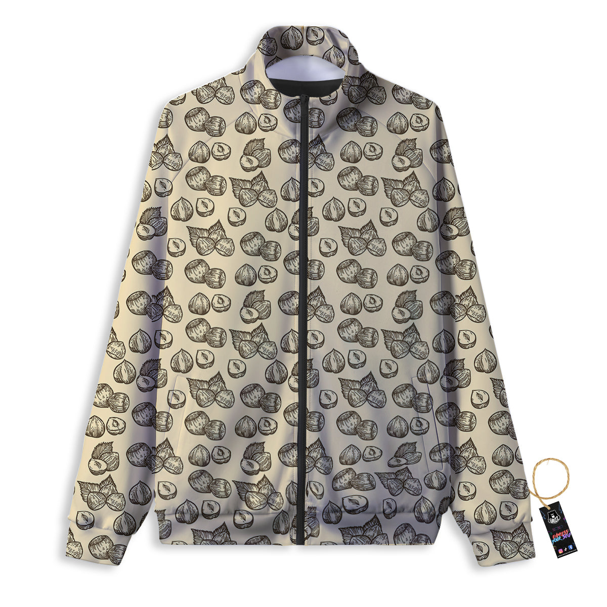 Beige Hazelnuts Print Pattern Track Jacket-grizzshop