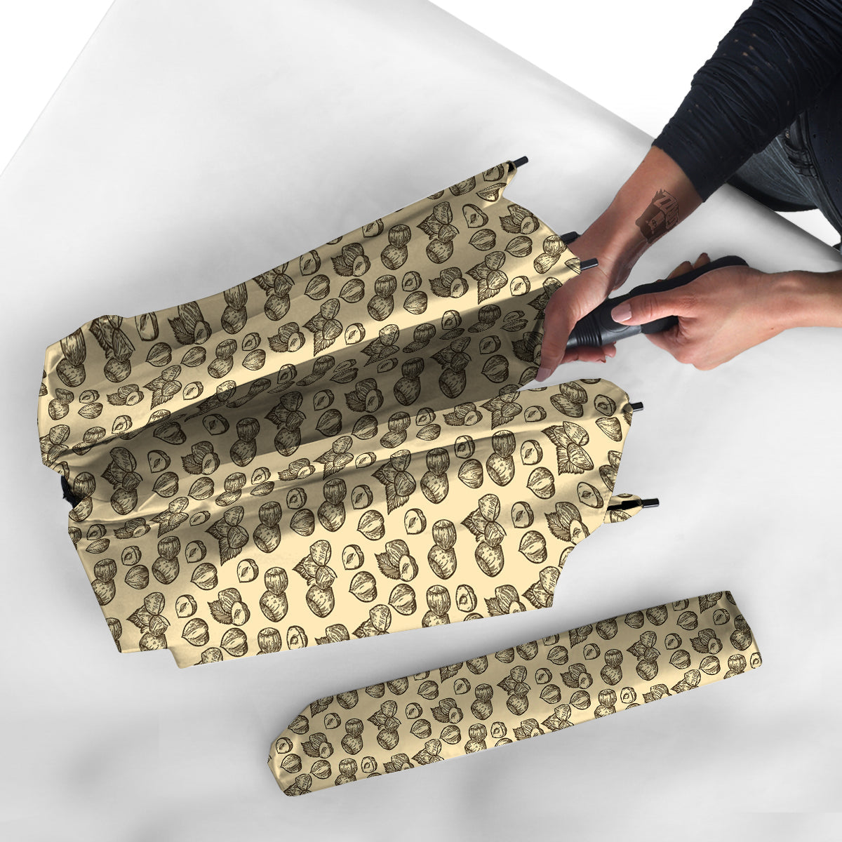 Beige Hazelnuts Print Pattern Umbrella-grizzshop