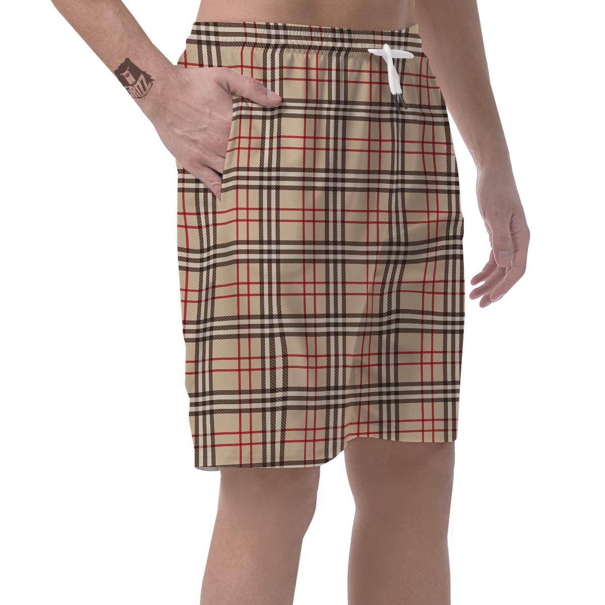 Beige Plaid Tartan Men's Shorts-grizzshop