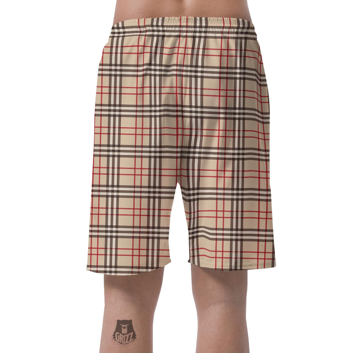 Beige Plaid Tartan Men's Shorts-grizzshop