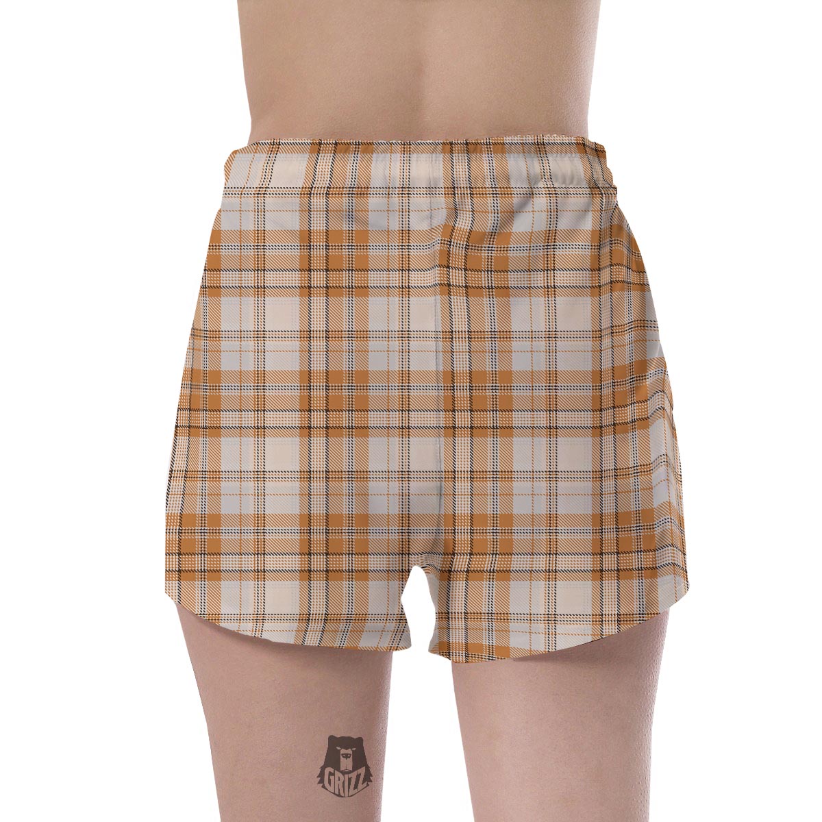 Beige Plaid Tartan Print Women's Shorts-grizzshop