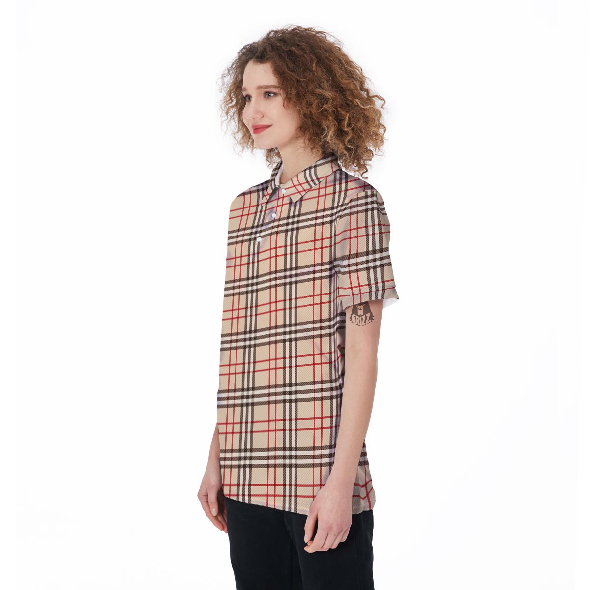 Beige Plaid Tartan Women's Golf Shirts-grizzshop