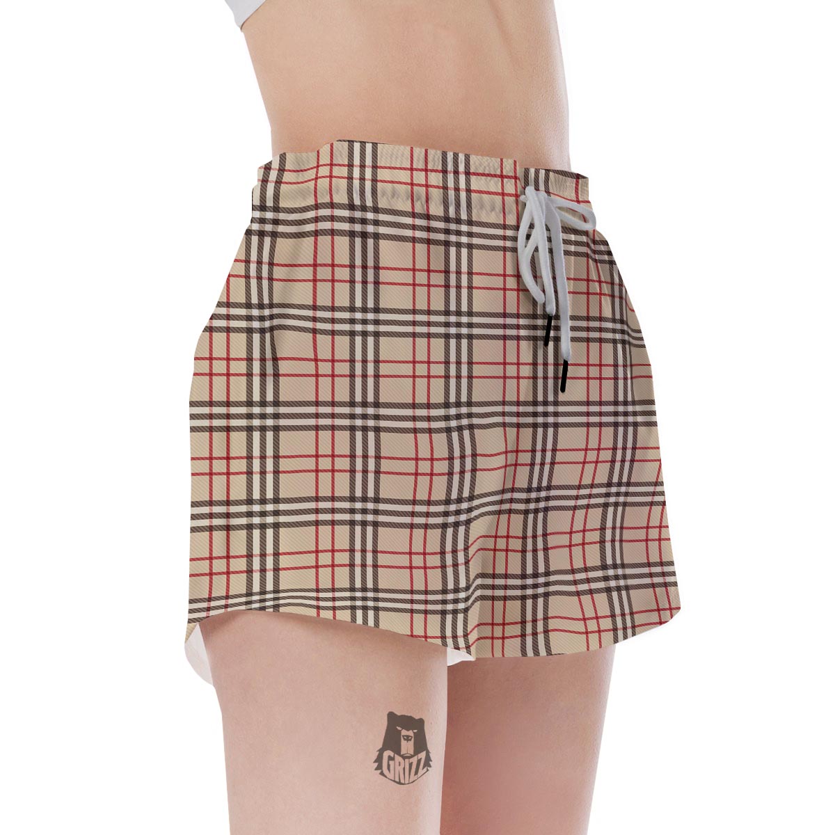 Beige Plaid Tartan Women's Shorts-grizzshop