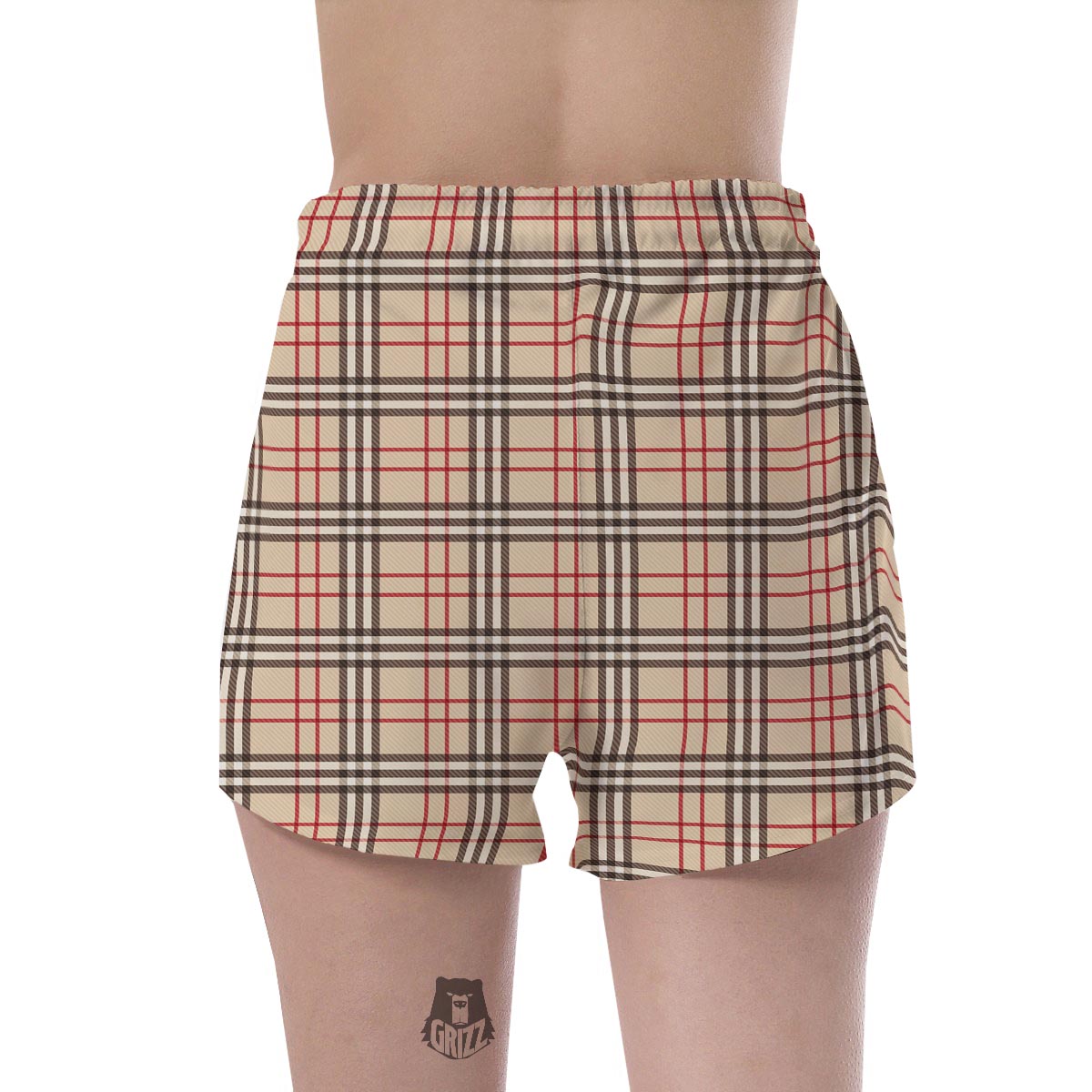 Beige Plaid Tartan Women's Shorts-grizzshop