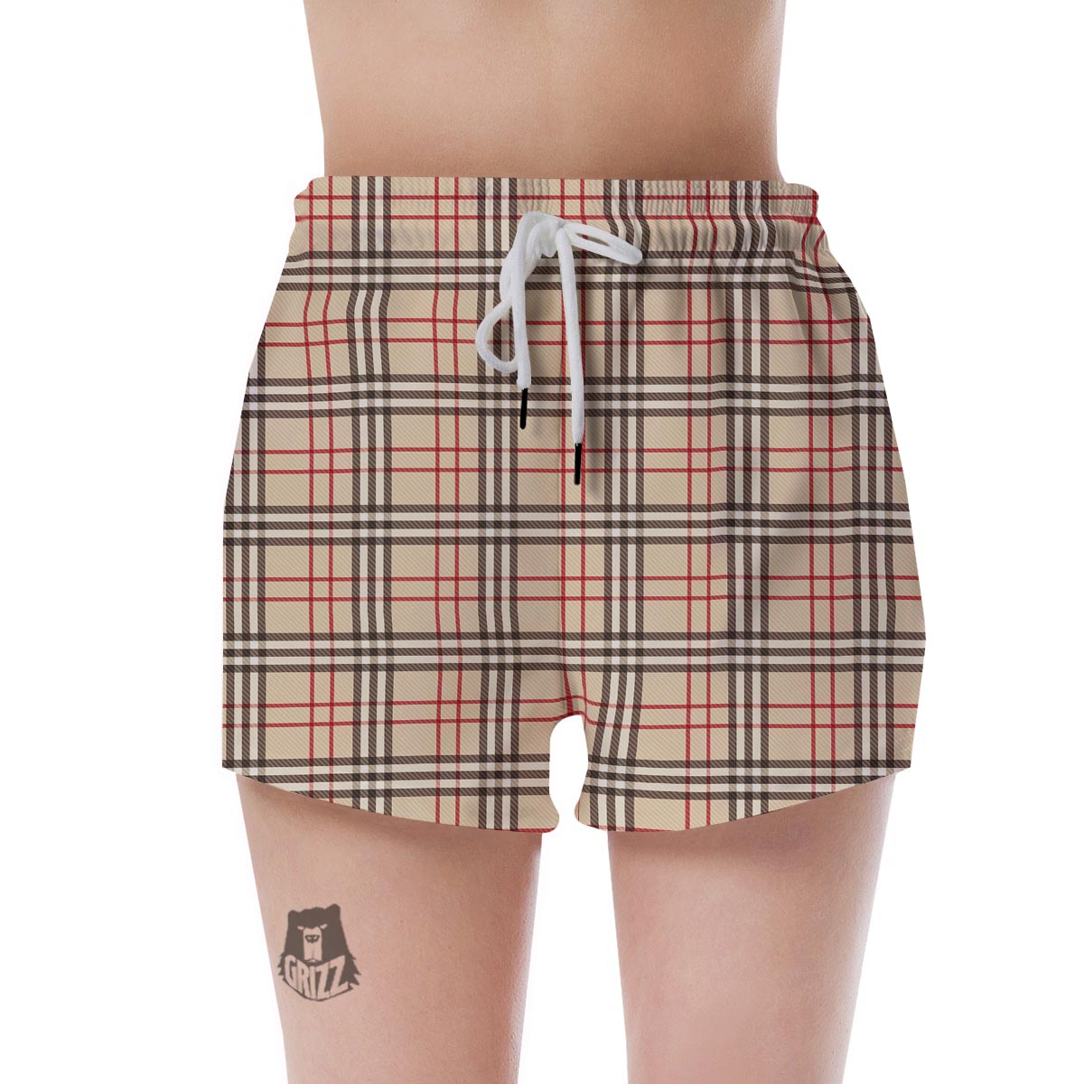 Beige Plaid Tartan Women's Shorts-grizzshop