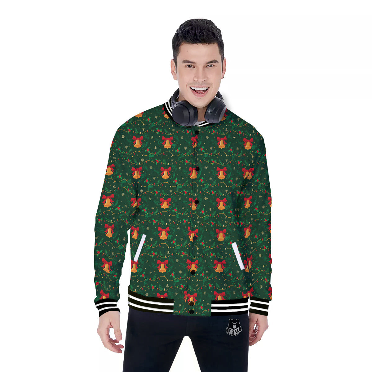 Bell Cute Christmas Print Pattern Baseball Jacket-grizzshop