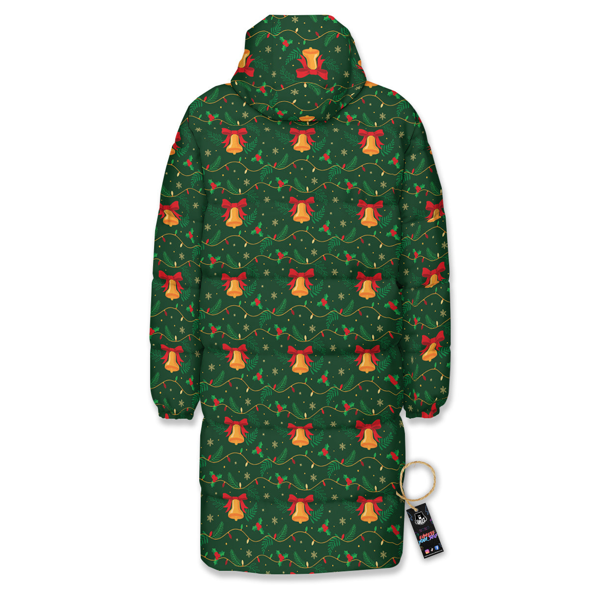 Bell Cute Christmas Print Pattern Long Down Jacket-grizzshop