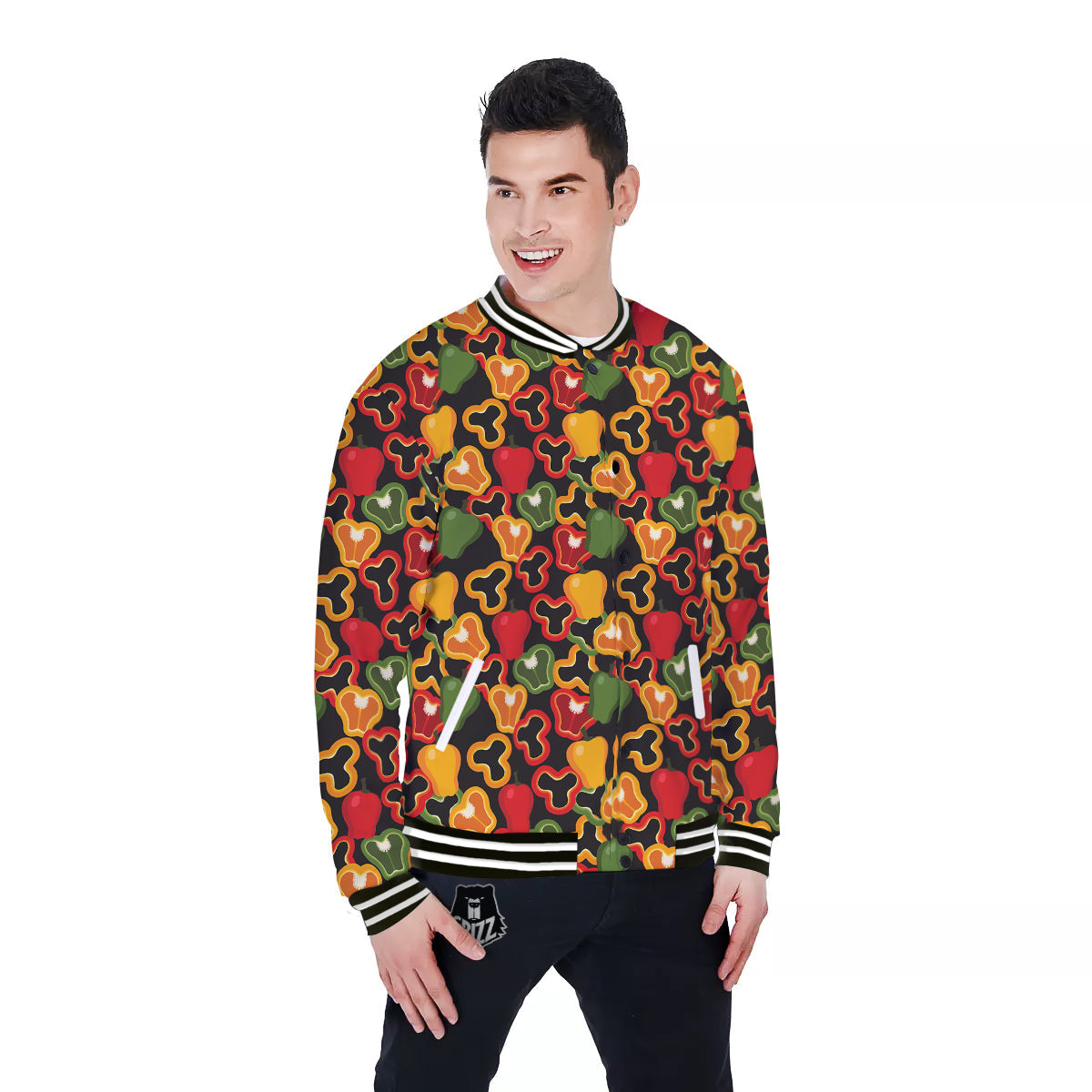 Bell Pepper Black Print Pattern Baseball Jacket-grizzshop