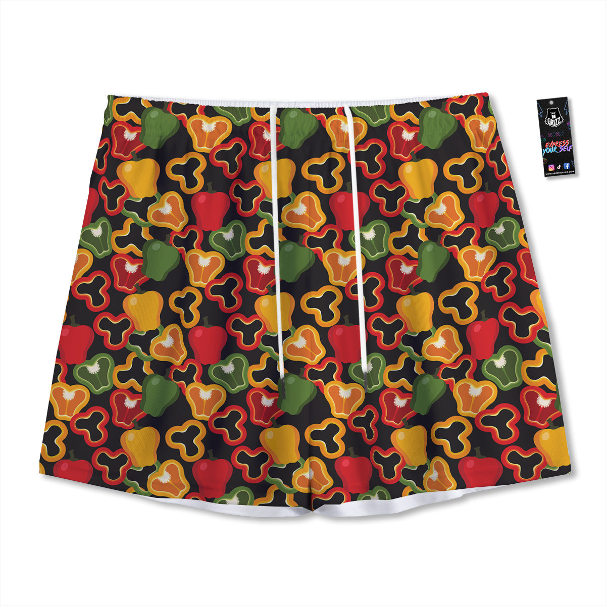 Bell Pepper Black Print Pattern Mesh Shorts-grizzshop