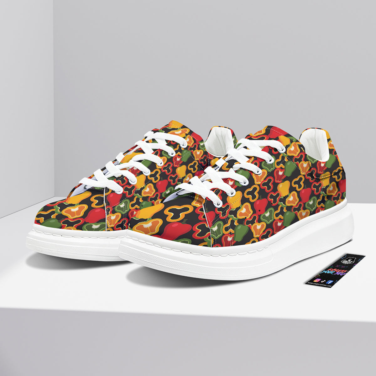 Bell Pepper Black Print Pattern Platform Shoes-grizzshop