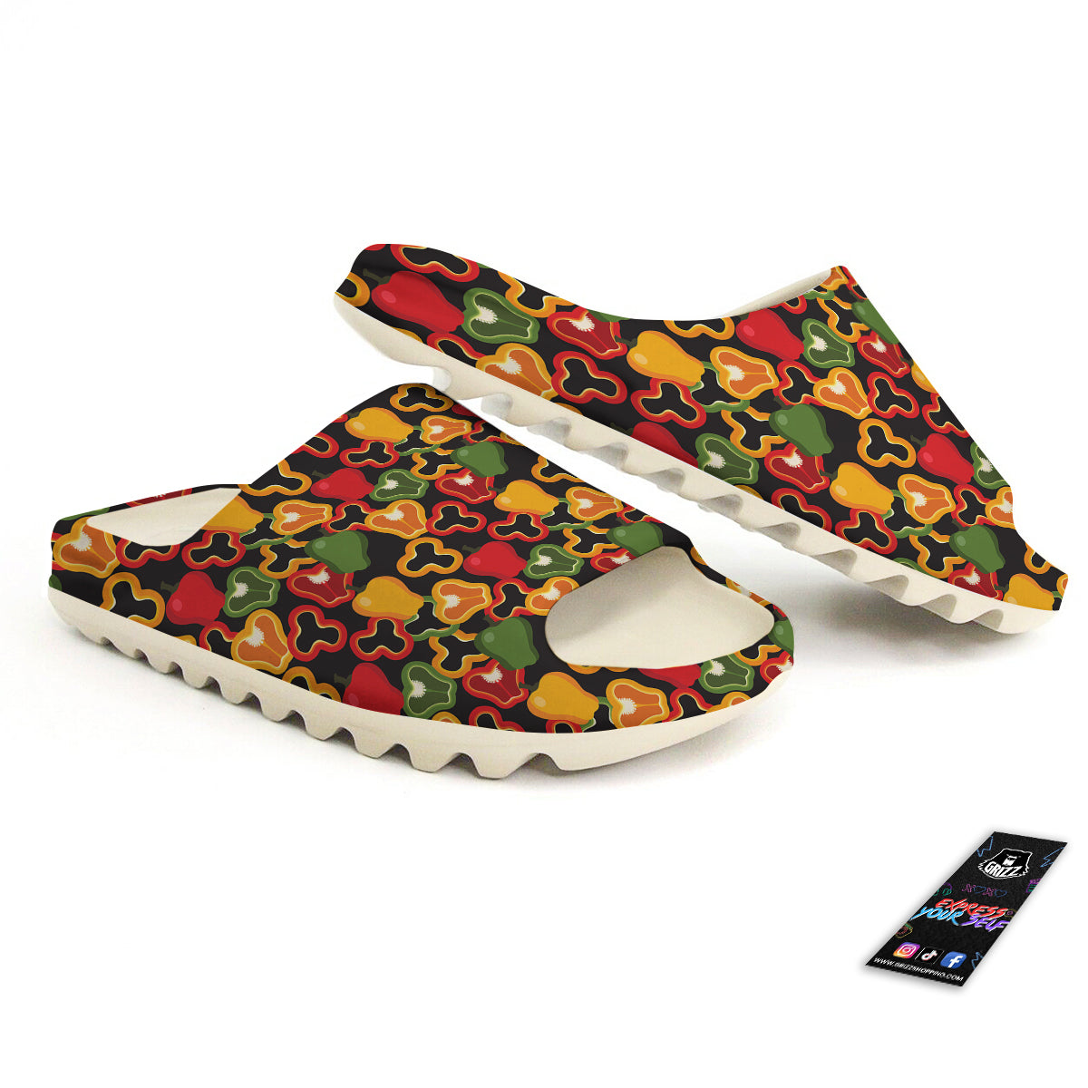 Bell Pepper Black Print Pattern Sandals-grizzshop