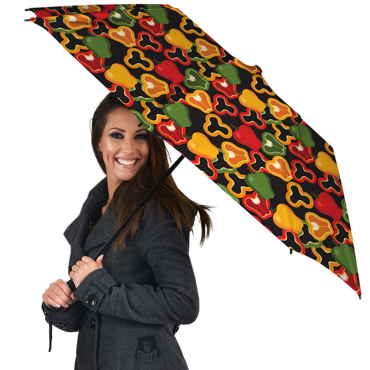 Bell Pepper Black Print Pattern Umbrella-grizzshop
