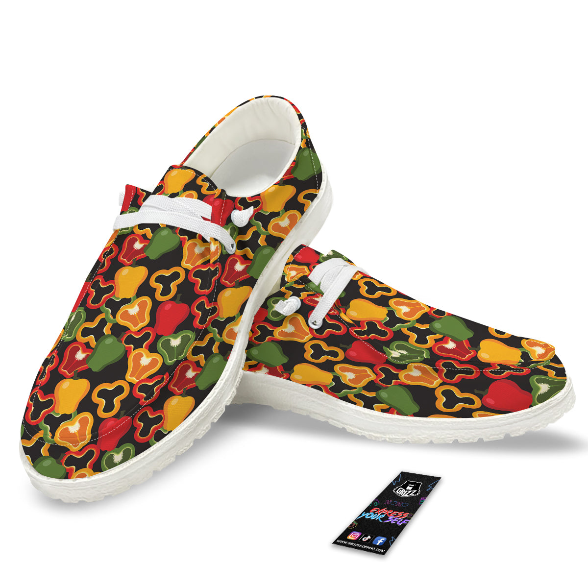 Bell Pepper Black Print Pattern White Loafers-grizzshop