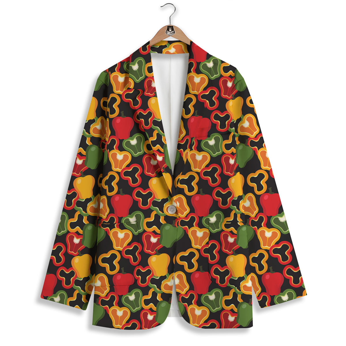 Bell Pepper Black Print Pattern Women's Blazer-grizzshop
