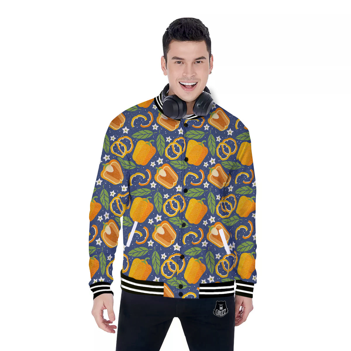 Bell Pepper Leaf Print Pattern Baseball Jacket-grizzshop