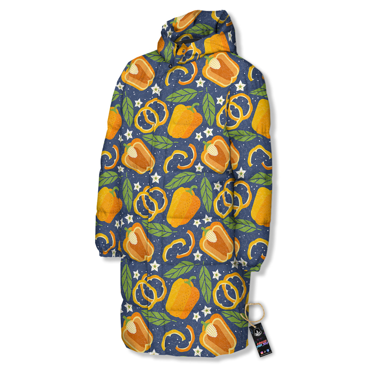Bell Pepper Leaf Print Pattern Long Down Jacket-grizzshop
